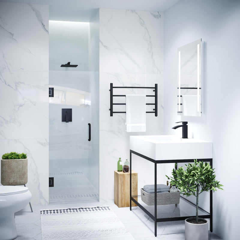 SD-AZ09-02MB - Fellow Series 30 in. x 72 in. H Hinged Frameless Shower Door in Matte Black with Tsunami Guard Tempered Glass