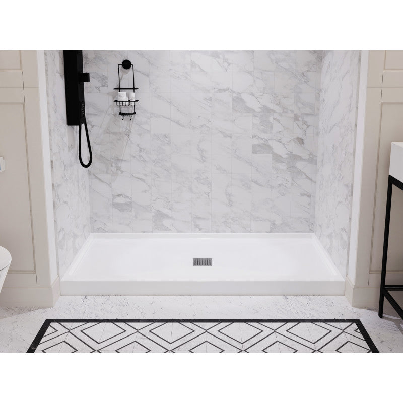 SB-AZ101C - Alexander Base Series 60 in. L x 30 in. W Alcove Shower Shower Pan Base with Center Drain in Glossy White Marine Acrylic