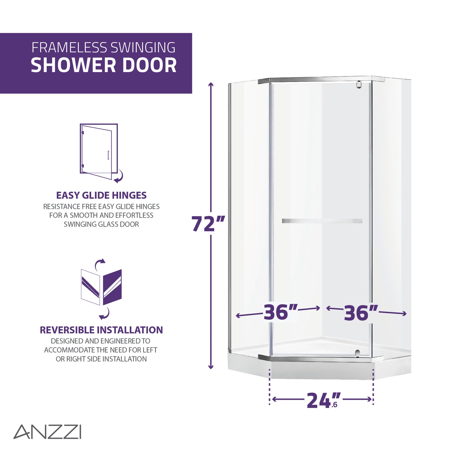 Castle Series 49 in. x 72 in. Semi-Frameless Shower Door with TSUNAMI GUARD