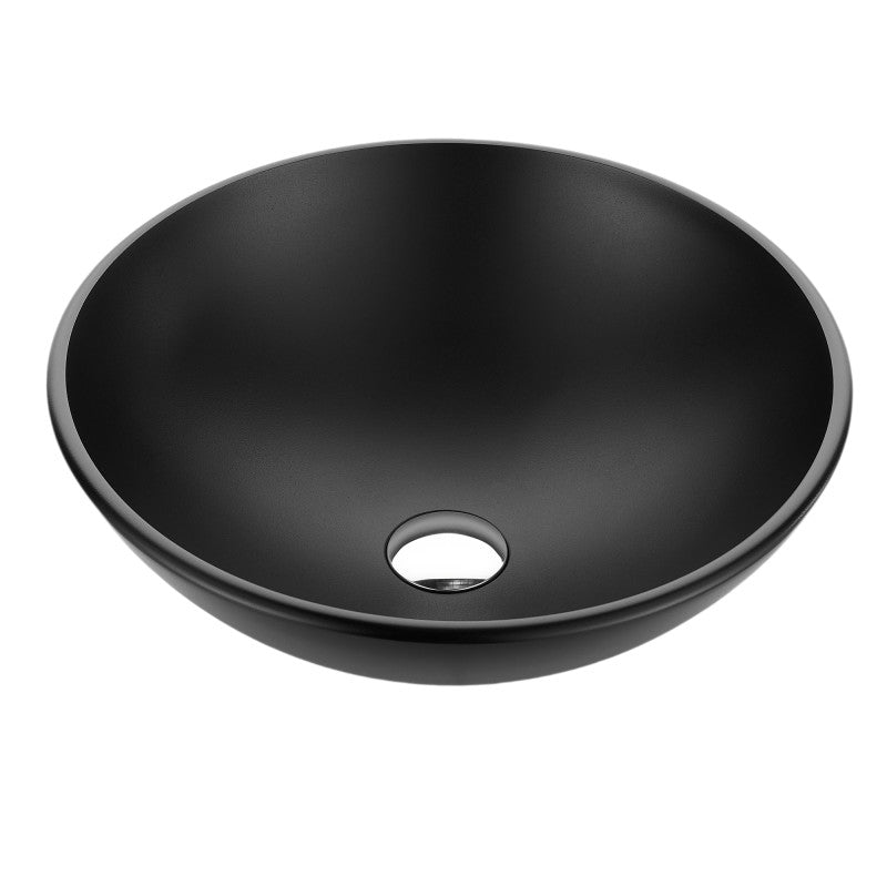 Amalfi Series 17 in. L x 17 in. W Round Bathroom Vessel Sink in Matte Black Finish Glass with Chrome Pop-Up Drain