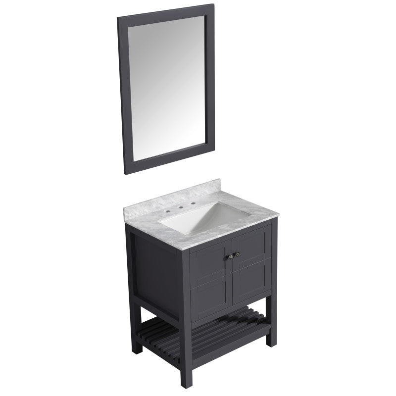 VT-MRCT1030-GY - Montaigne 30 in. W x 22 in. D Vanity in Gray with Marble Vanity Top in Carrara White with White Basin and Mirror