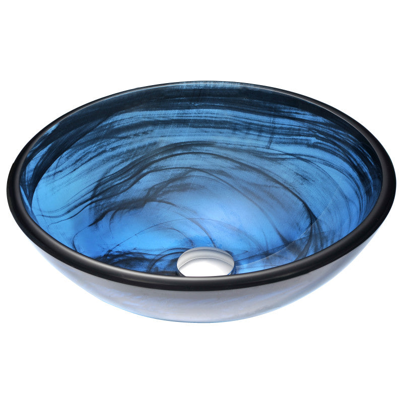 LSAZ048-095 - Soave Series Deco-Glass Vessel Sink in Sapphire Wisp with Harmony Faucet in Chrome