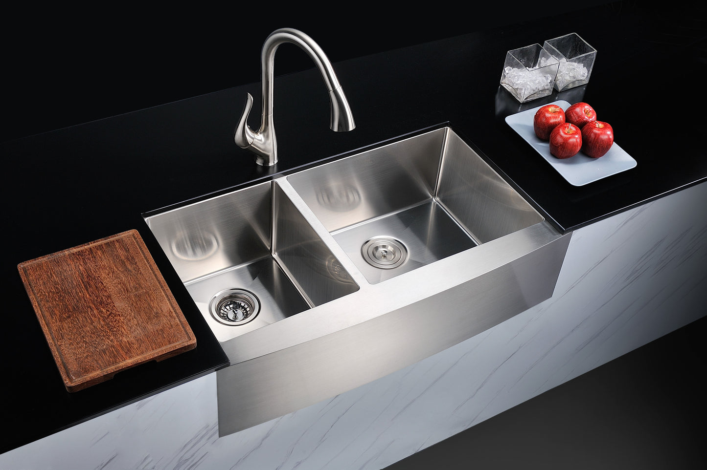 ELYSIAN Series 33 in. Farm House 40/60 Dual Basin Handmade Stainless Steel Kitchen Sink