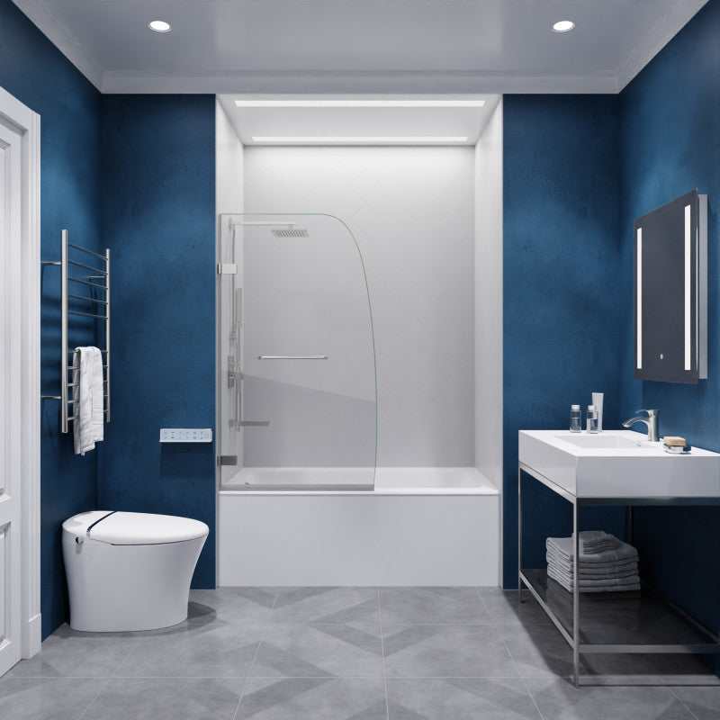 Grand Series 31.5 in. by 56 in. Frameless Hinged Tub Door in Brushed Nickel