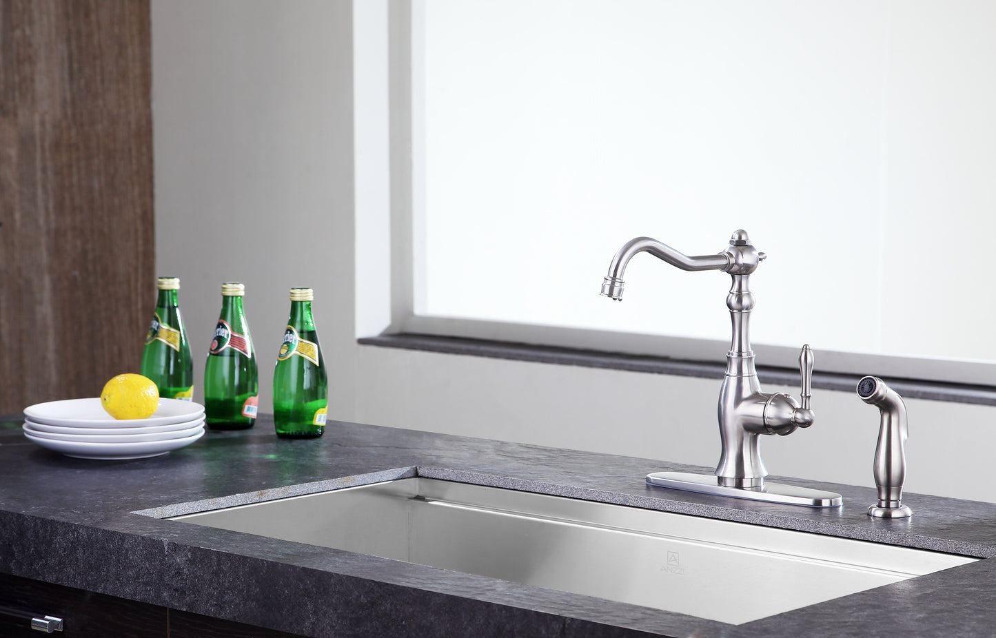 KF-AZ224BN - Highland Single-Handle Standard Kitchen Faucet with Side Sprayer in Brushed Nickel