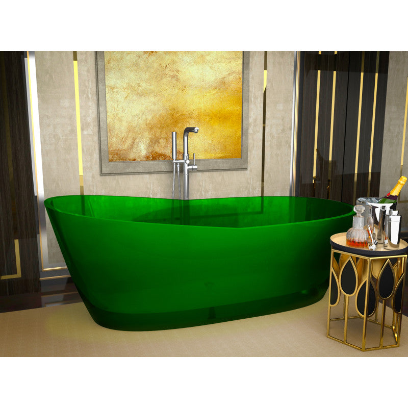 FT-AZ521-GR - Ember 5.4 ft. Solid Surface Center Drain Freestanding Bathtub in Emerald Green