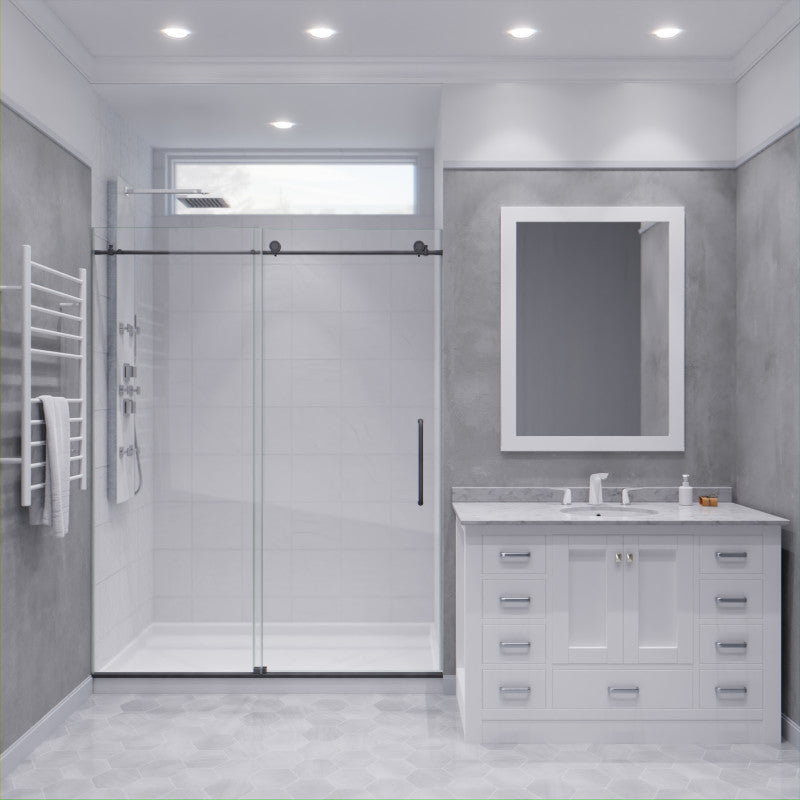 Leon Series 60 in. by 76 in. Frameless Sliding Shower Door with Handle
