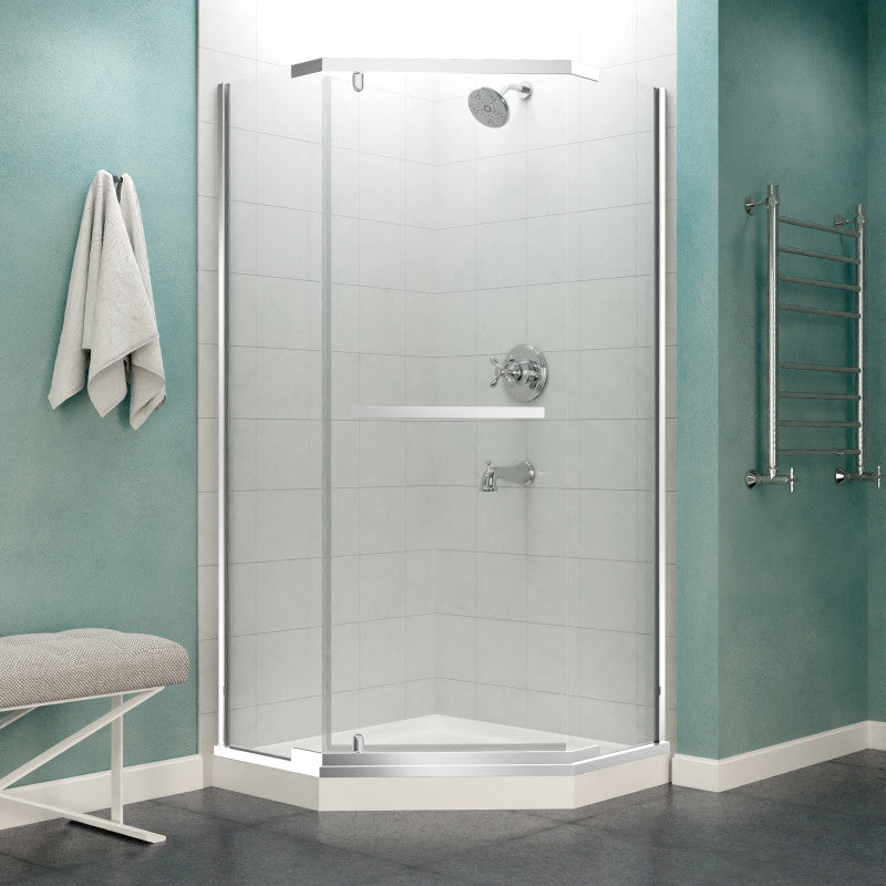 SD-AZ056-01CH - Castle Series 49 in. x 72 in. H Hinged Semi-Frameless Shower Door in Polished Chrome with Tsunami Guard Tempered Glass