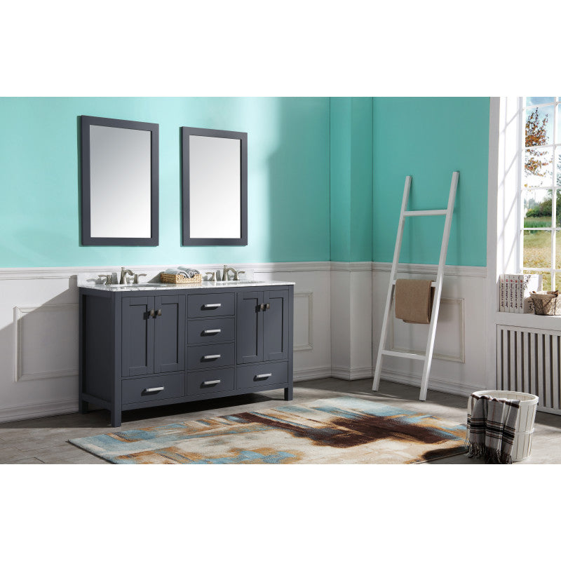 VT-MRCT0060-GY - Chateau 60 in. W x 22 in. D Bathroom Bath Vanity Set in Gray with Carrara Marble Top with White Sink