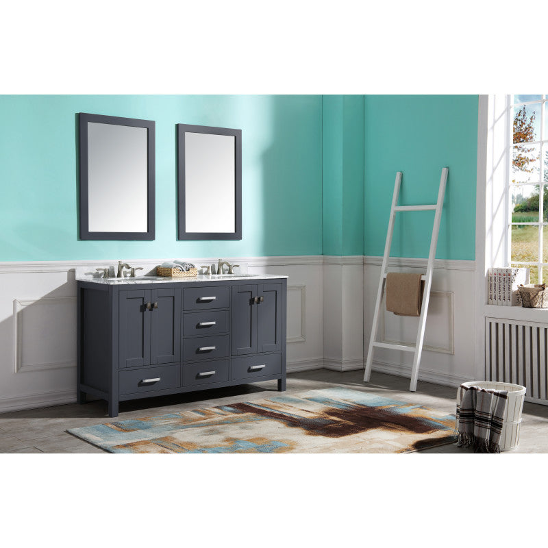 VT-MRCT0060-GY - 60 in. W x 36 in. H x 22 in. D Double Sink Bath Vanity Set in Gray with Carrara Marble Top and Matching Mirror