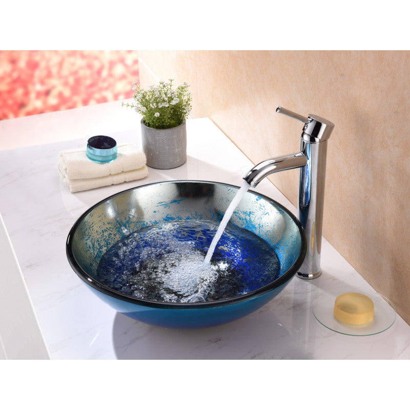 Oceana Series 17 in. Bathroom Vessel Sink with Scratch-Tough and Stain-Resistant Non-Porous Surface in Blue Glass