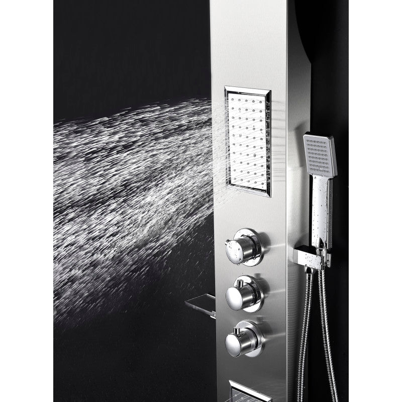 Field 58 in. Full Body Shower Panel with Heavy Rain Shower and Spray Wand in Brushed Steel