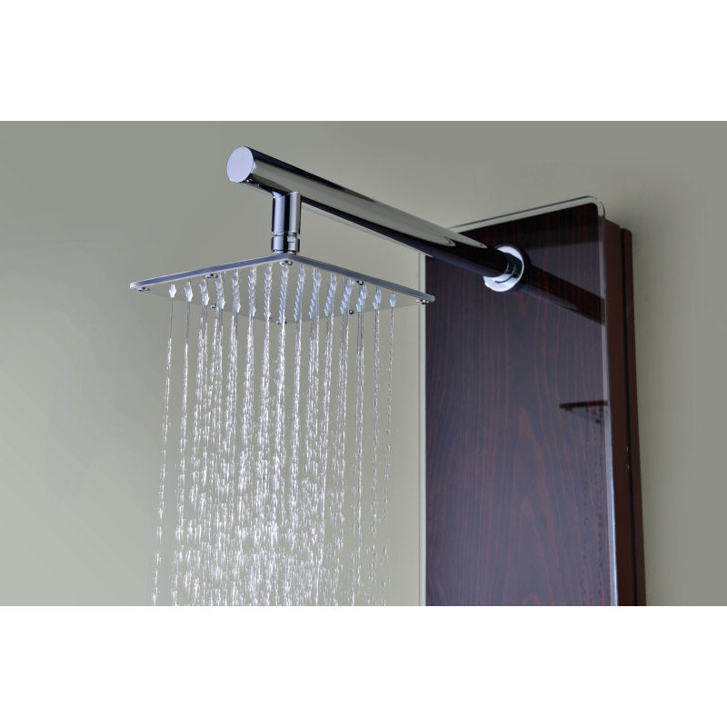 Pure 59 in. 3-Jetted Shower Panel with Heavy Rain Shower and Spray Wand in Mahogany Deco-Glass