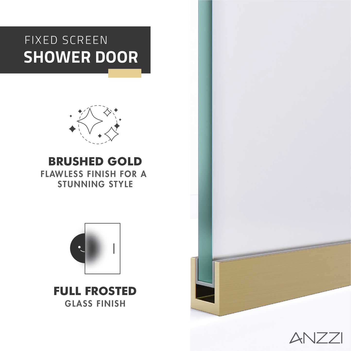 Veil Series 74 in. by 34 in. Framed Glass Shower Screen Shower Door