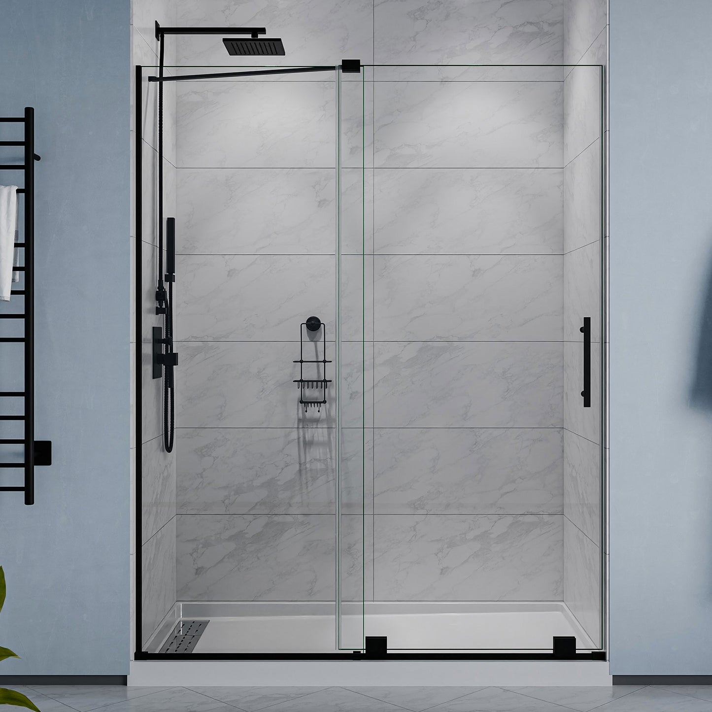 Longboat Series 60 in. x 76 in. Semi-Frameless Shower Door with TSUNAMI GUARD