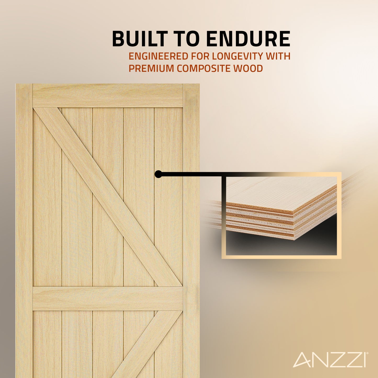 Mammoth Series 36 in. x 84 in. All Natural Finish MDF Interior Sliding Barn Door with Hardware Kit in Matte Black