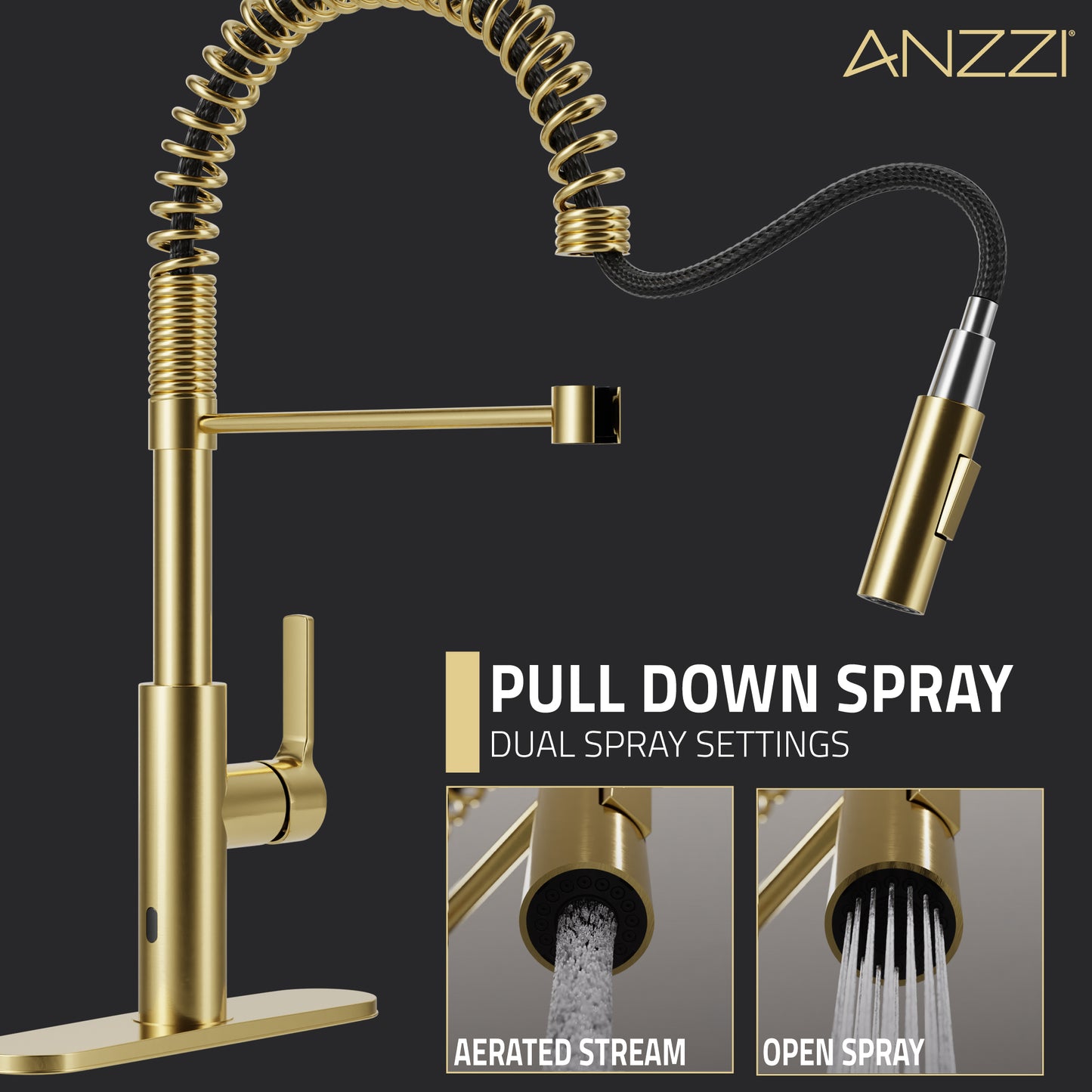 Ola Hands Free Touchless 1-Handle Pull-Down Sprayer Kitchen Faucet with Motion Sense and Fan Sprayer