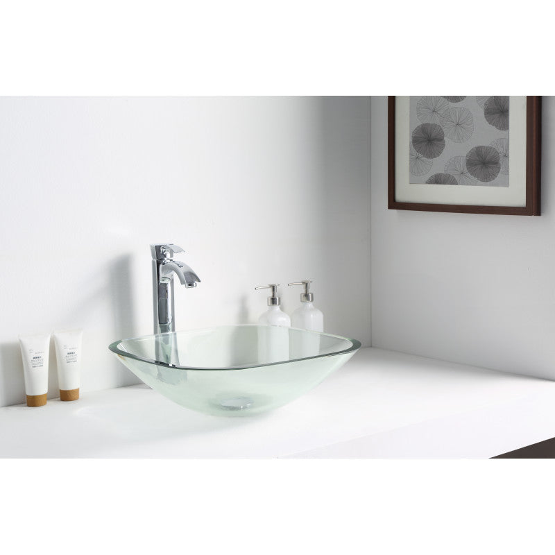Cadenza Series 17 in. Bathroom Vessel Sink with Scratch-Tough and Stain-Resistant Non-Porous Surface in Clear Glass