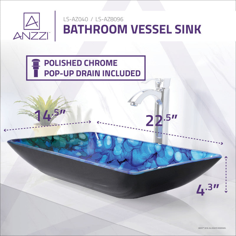 Avao Series Deco-Glass Vessel Sink in Lustrous Blue