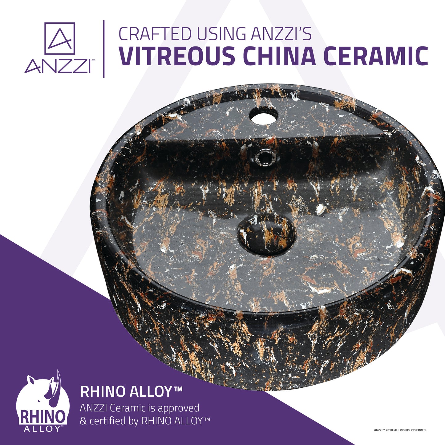 Rhapsody Series 17 in. Bathroom Vessel Sink with Matching Drain and Stain Resistant Surface in Neolith Marble Finish