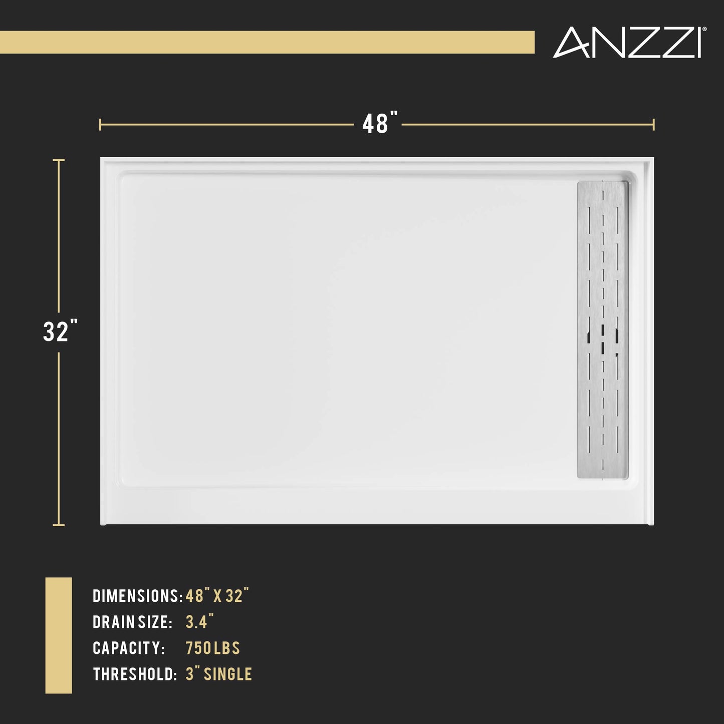 Alexander 48 in. x 32 in. Shower Base in White