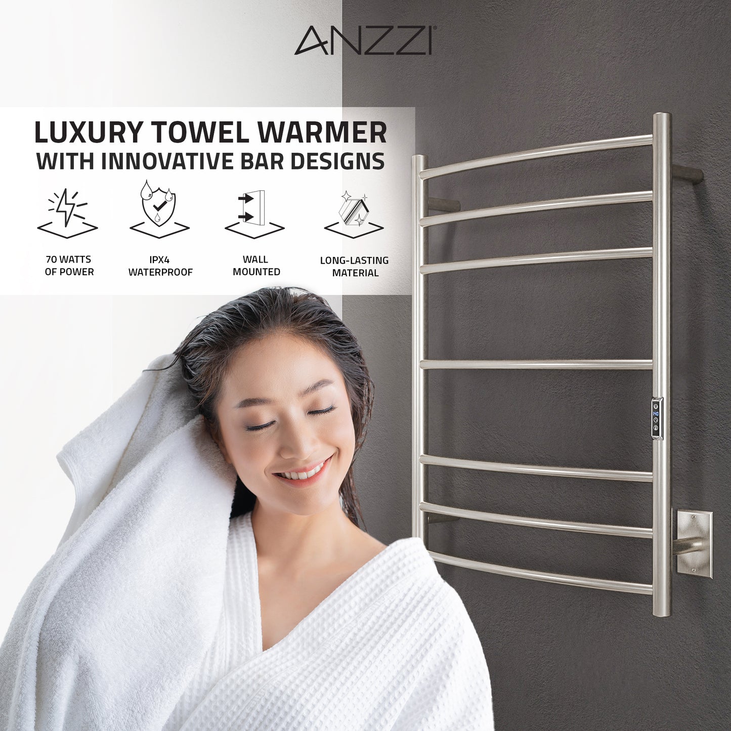 Gown 7-Bar Stainless Steel Wall Mounted Towel Warmer