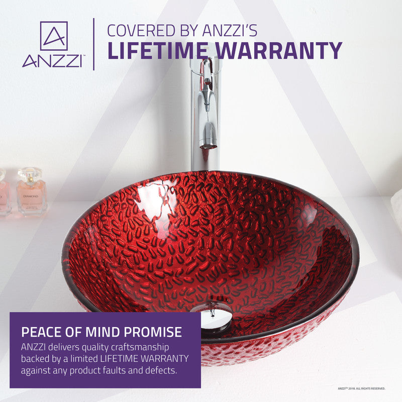 Rhythm Series 17 in. Bathroom Vessel Sink with Scratch-Tough and Stain-Resistant Surface in Lustrous Red Glass