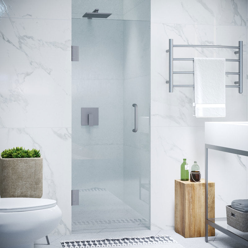 SD-AZ09-02BN - Fellow Series 30 in. x 72 in. H Hinged Frameless Shower Door in Brushed Nickel with Tsunami Guard Tempered Glass