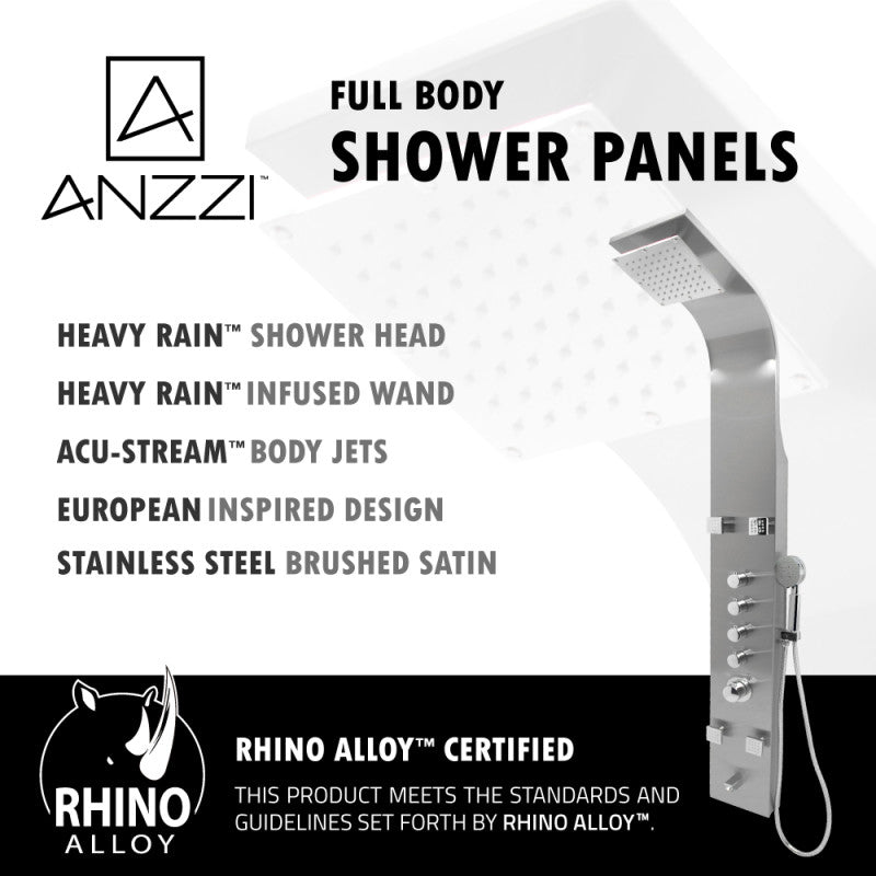 Echo 63.5 in. 4-Jetted Full Body Shower Panel with Heavy Rain Showerhead, Spray Wand and Tub Spout in Brushed Steel