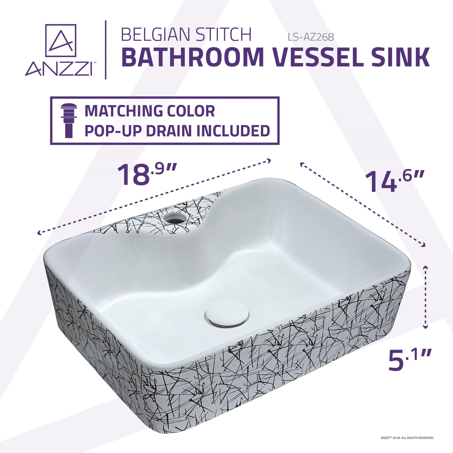 Belgian Stitch Series Ceramic Vessel Sink in Grey