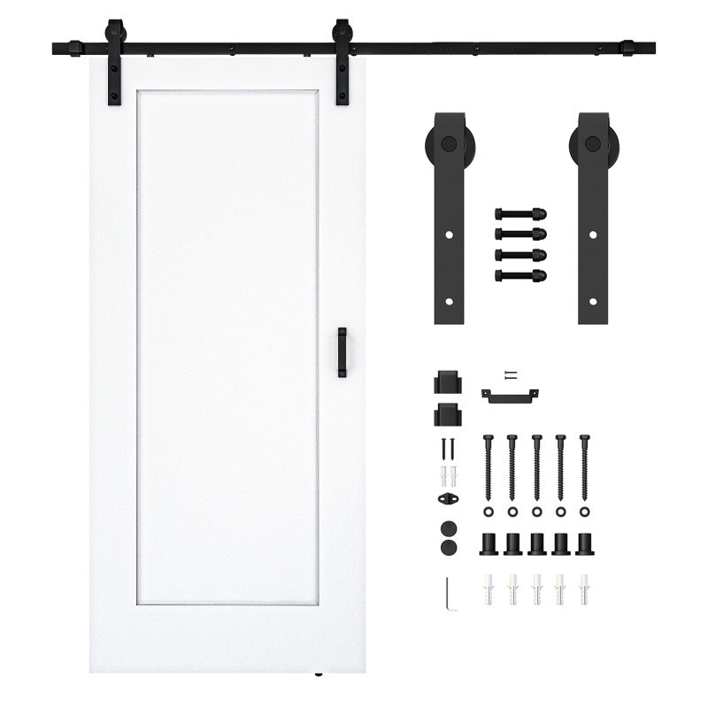 Cenote Series 36 in. x 84 in. Unfinished Ready-to-Stain MDF Interior Sliding Barn Door with Hardware Kit in Matte Black