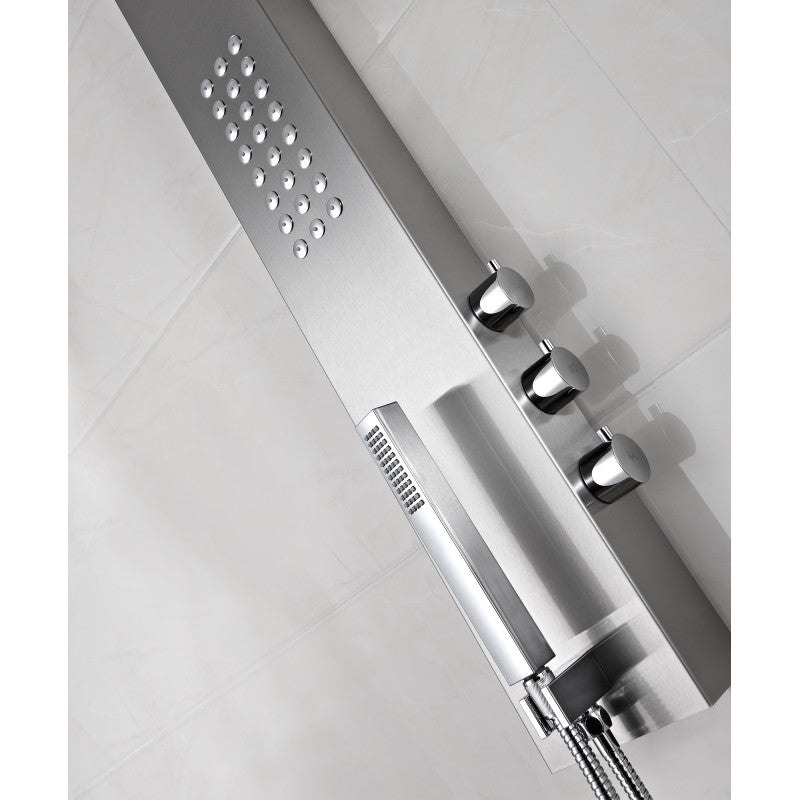 Pier 48 in. Full Body Shower Panel with Heavy Rain Shower and Spray Wand in Brushed Steel