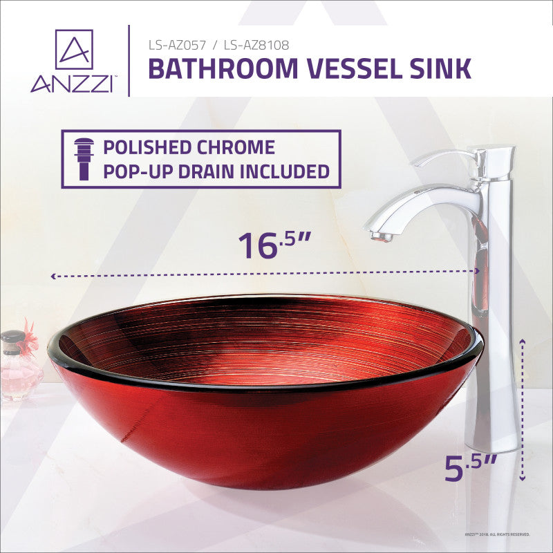 Oau Series Deco-Glass Vessel Sink in Lustrous Red