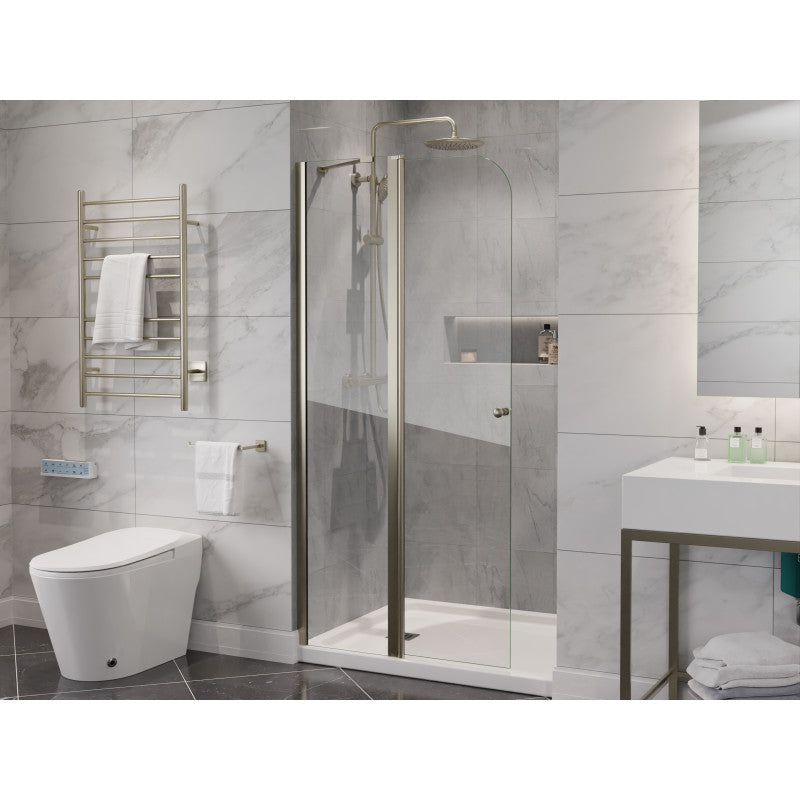 SD-AZ14-01BN - Romance Series 33.3 in. x 72 in. H Hinged Frameless Shower Door in Brushed Nickel with Tsunami Guard Tempered Glass