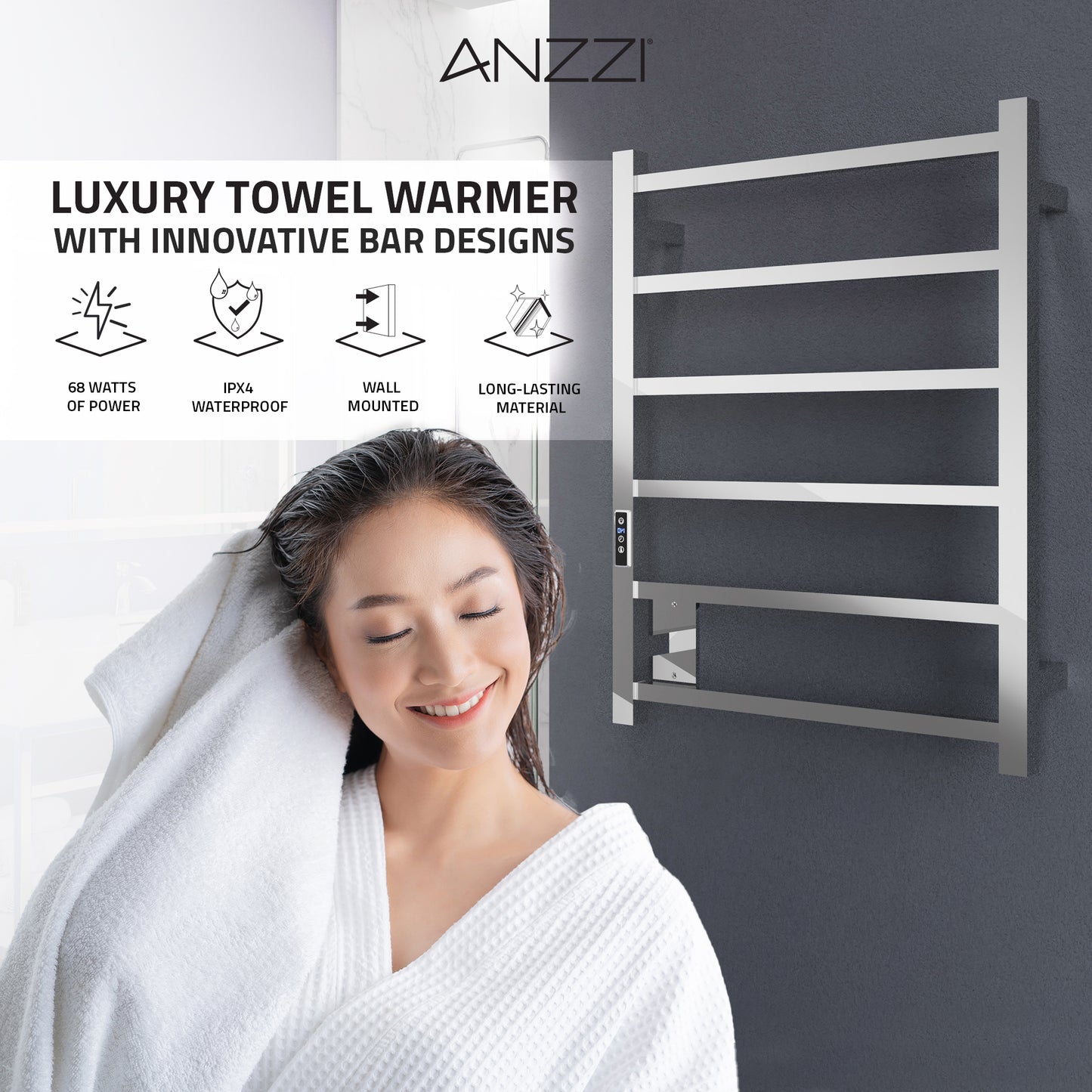 Charles Series 6-Bar Stainless Steel Wall Mounted Electric Towel Warmer Rack