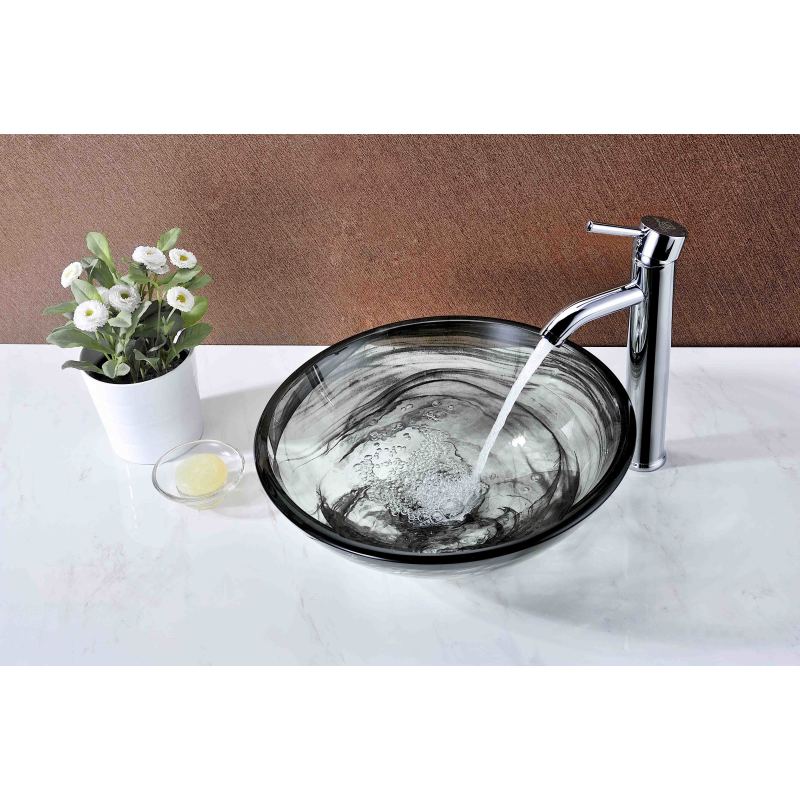 Verabue Series 17 in. Bathroom Vessel Sink with Scratch-Tough and Stain-Resistant Surface in Slumber Wisp Glass