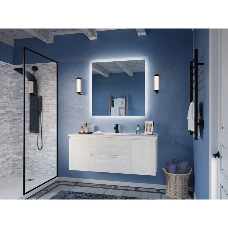 VT-MR4CT48-WH - ANZZI Conques 48 in W x 20 in H x 18 in D Bath Vanity in Rich White with Cultured Marble Vanity Top in White with White Basin & Mirror