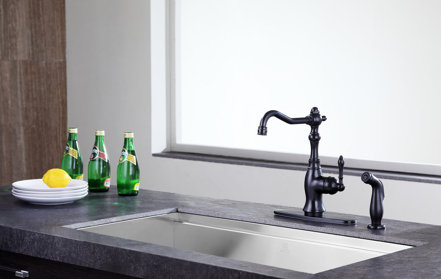 KF-AZ224ORB - Highland Single-Handle Standard Kitchen Faucet with Side Sprayer in Oil Rubbed Bronze