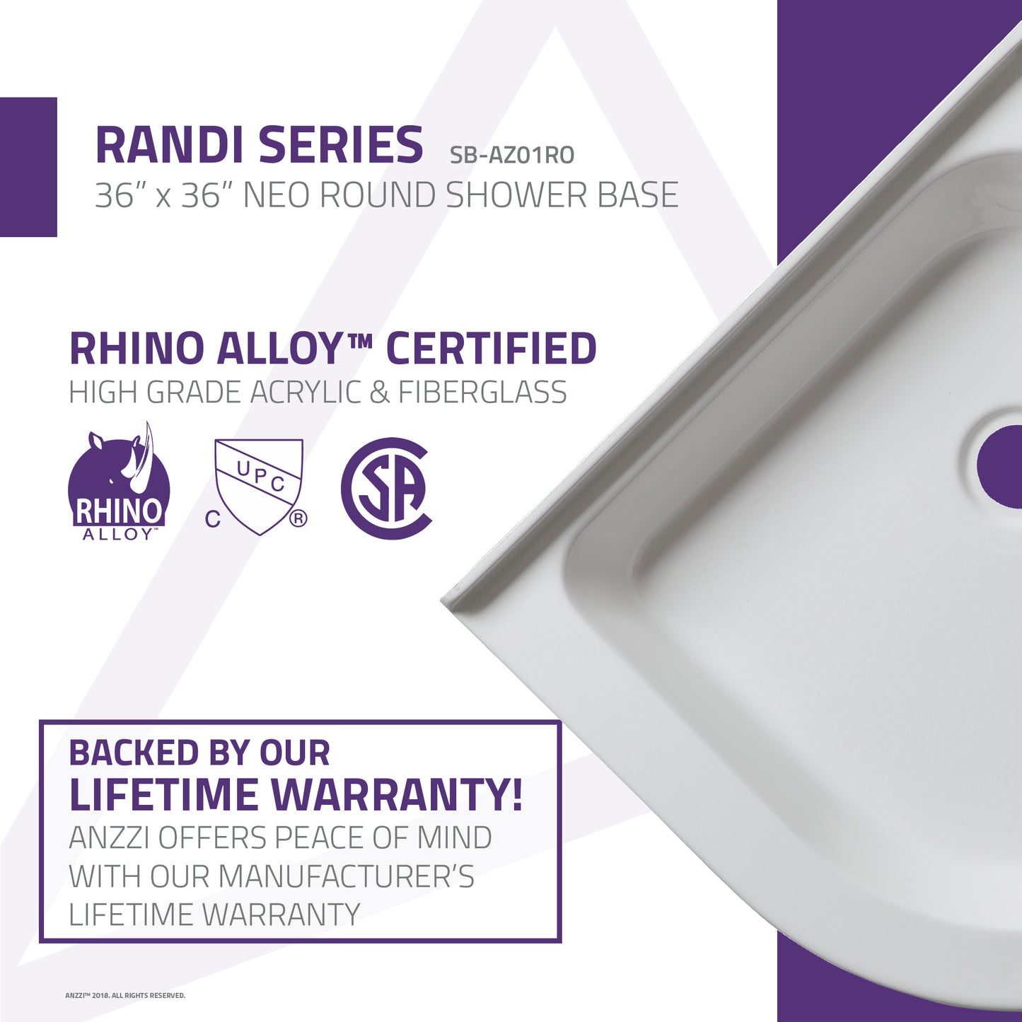 36 x 36 in. Neo-Round Double Threshold Shower Base in White