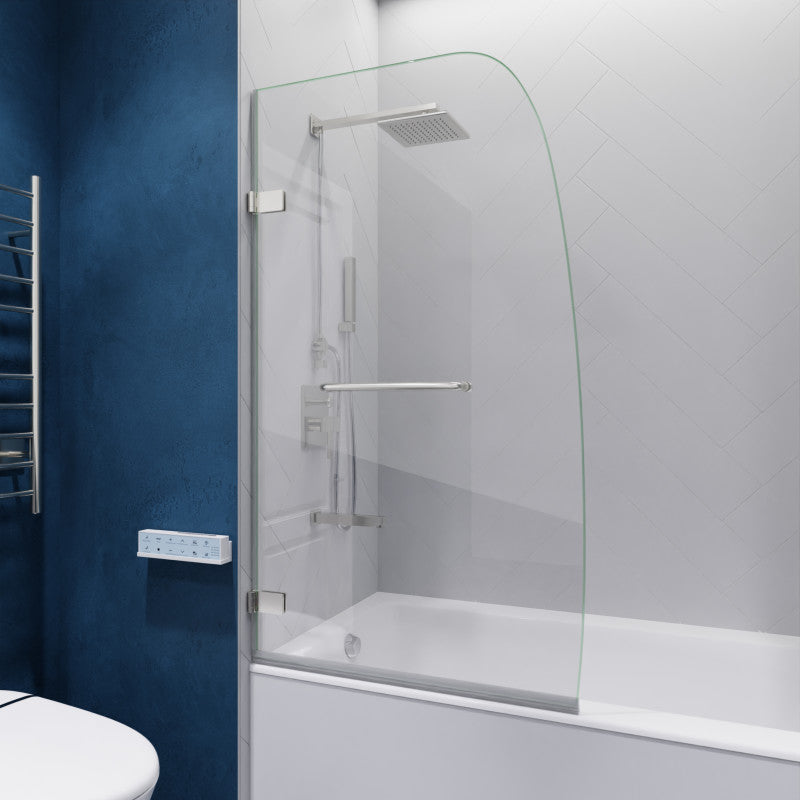 Grand Series 31.5 in. by 56 in. Frameless Hinged Tub Door in Brushed Nickel