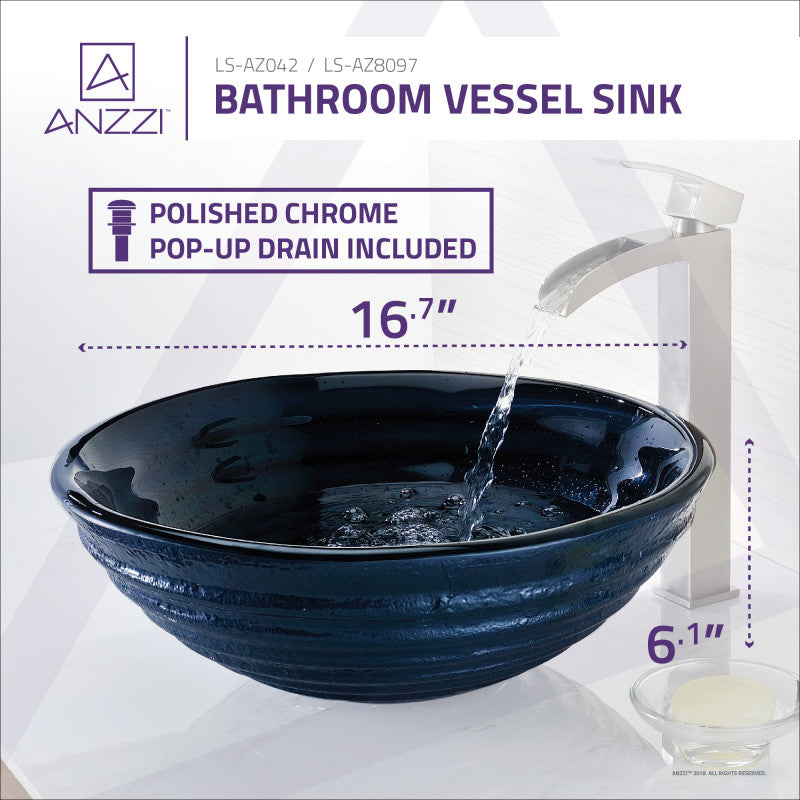 Tempo Series 17 in. Bathroom Vessel Sink with Scratch-Tough and Stain-Resistant Surface in Lustrous Blue Glass