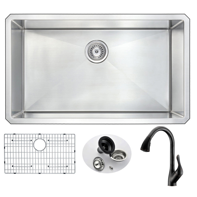 KAZ3219-031O - VANGUARD Undermount 32 in. Single Bowl Kitchen Sink with Accent Faucet in Oil Bronze
