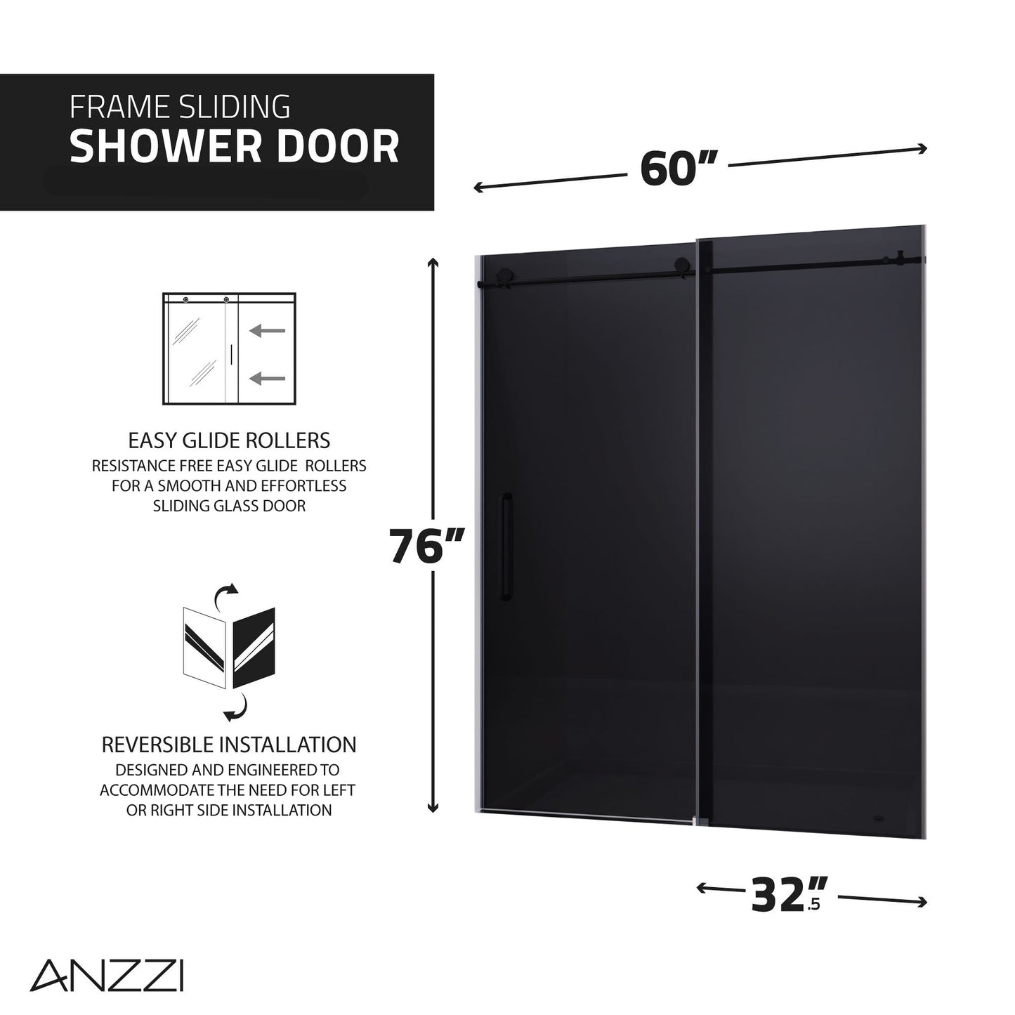 Leon Series 60 in. by 76 in. Frameless Sliding Shower Door with Handle