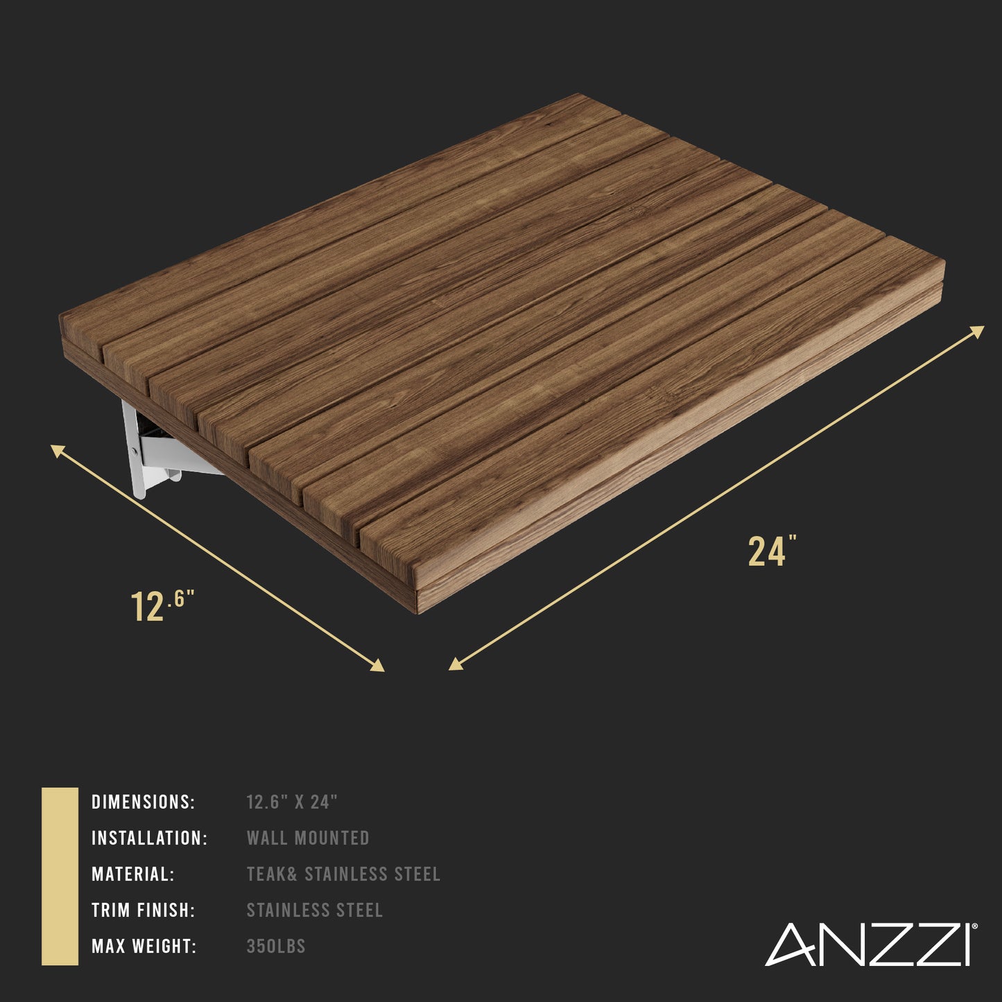 Goreme 24 in. Teak Wall Mounted Shower Seat