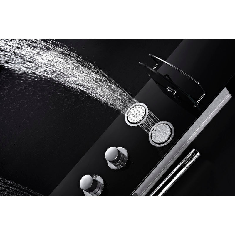 Llano Series 56 in. Full Body Shower Panel System with Heavy Rain Shower and Spray Wand in Black