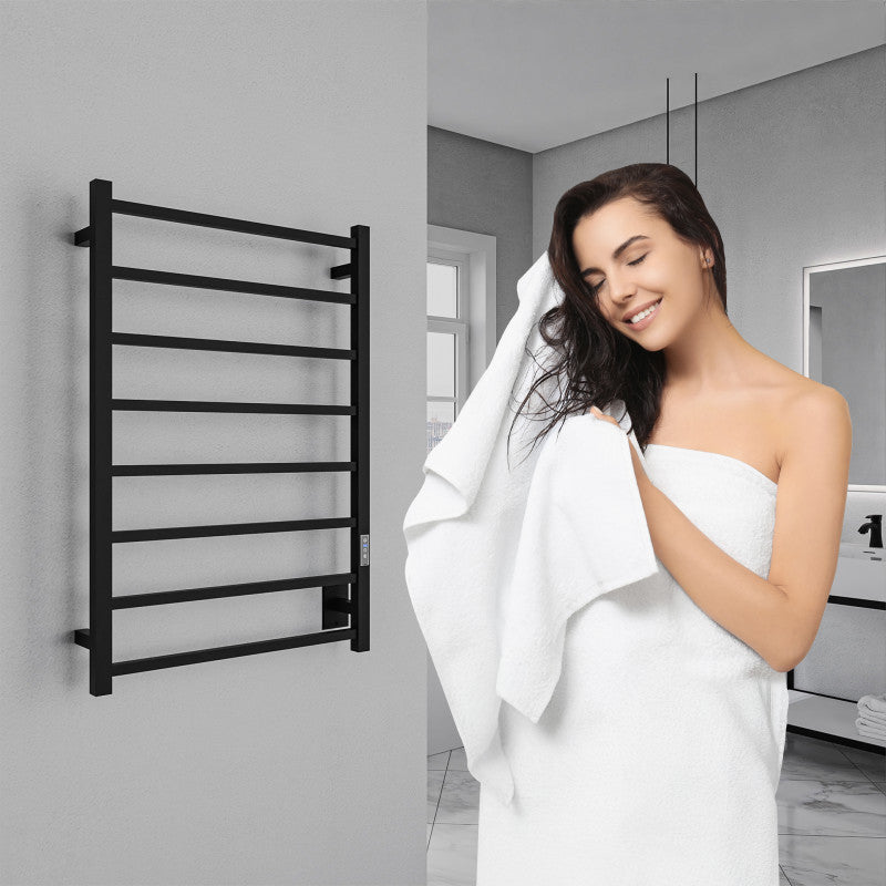 TW-AZ026MBK - Bell Series 8-Bar Wall Mounted Electric Bathroom Towel Warmer Rack in Matte Black Finish Stainless Steel