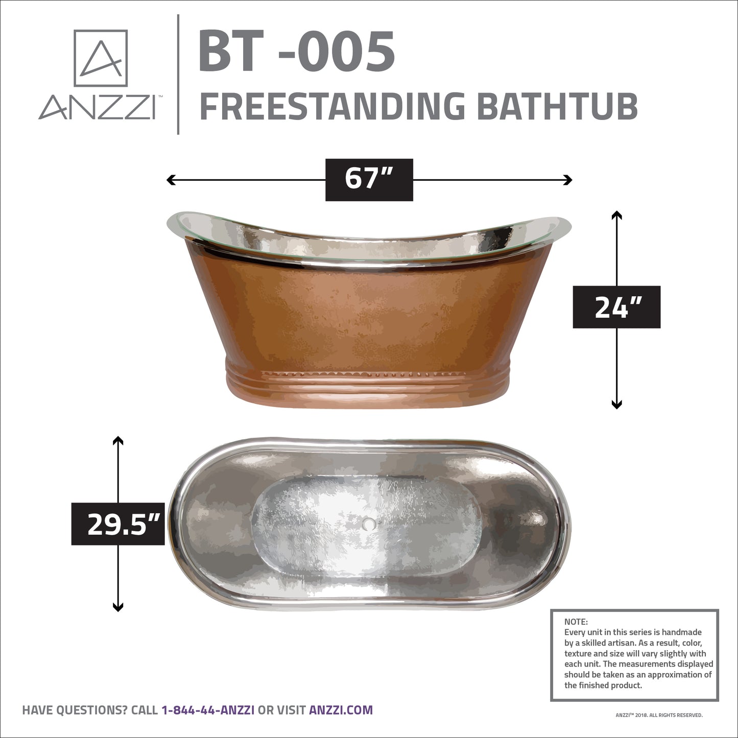 Ionian 67 in. Handmade Copper Double Slipper Flatbottom Non-Whirlpool Bathtub in Hammered Antique Copper