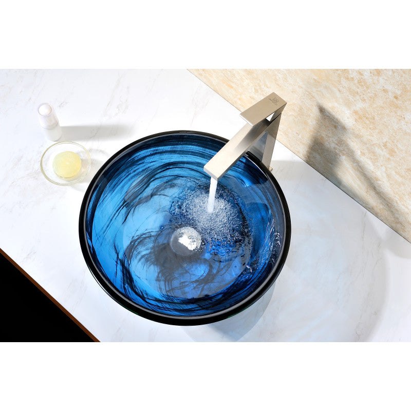 Thalu Series 17 in. Bathroom Vessel Sink with Scratch-Tough and Stain-Resistant Surface in Sapphire Wisp Glass