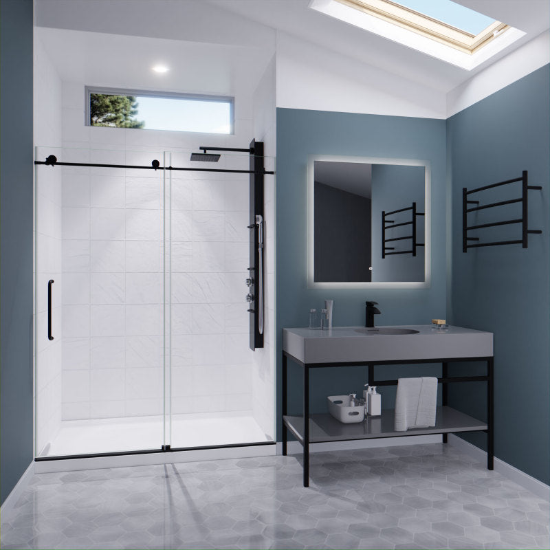 SD-AZ13-02MB - Madam Series 60 in. x 76 in. H Sliding Frameless Shower Door in Matte Black with Tsunami Guard Tempered Glass