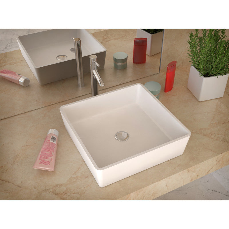 Matimbi 1-Piece Solid Surface Vessel Sink with Pop Up Drain in Matte White